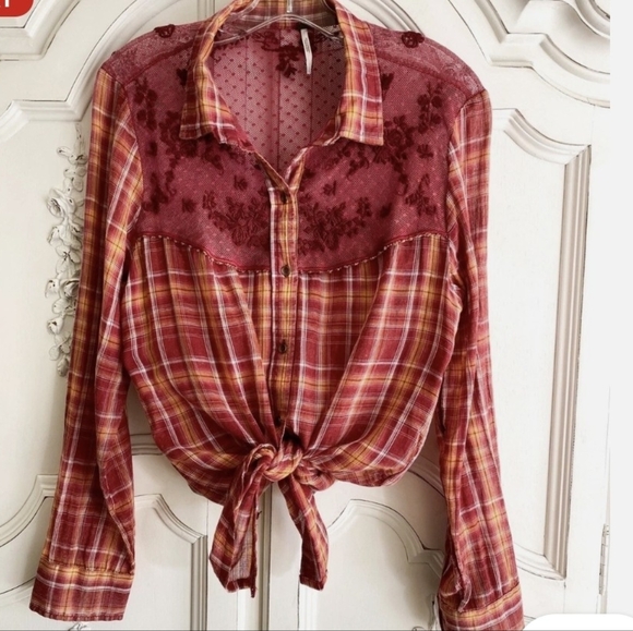 Free People Saddleup Western Lace Button Down Shirt Small *box 4 - Picture 2 of 10